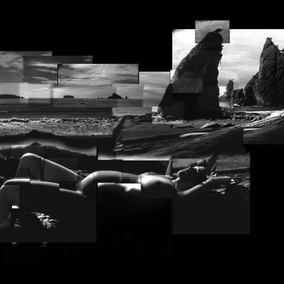 Photocollage from Super-8 film photocollage of super 8 film of NW coast landscape and pregnant woman